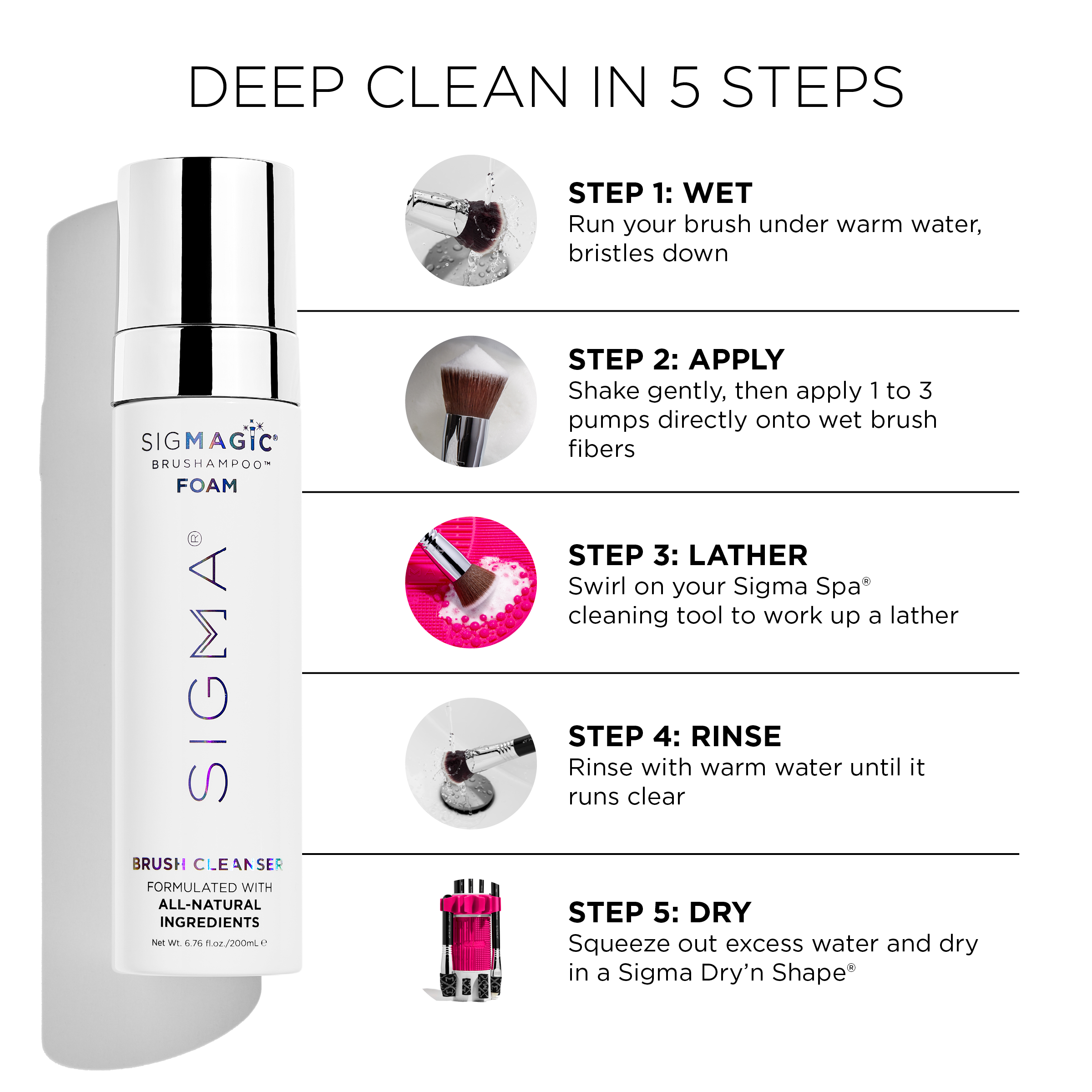 Sigma Brush Care Sigmagic® Brushampoo™ Foam nettoyant pinceaux mousse 200 ml prêt à l’emploi