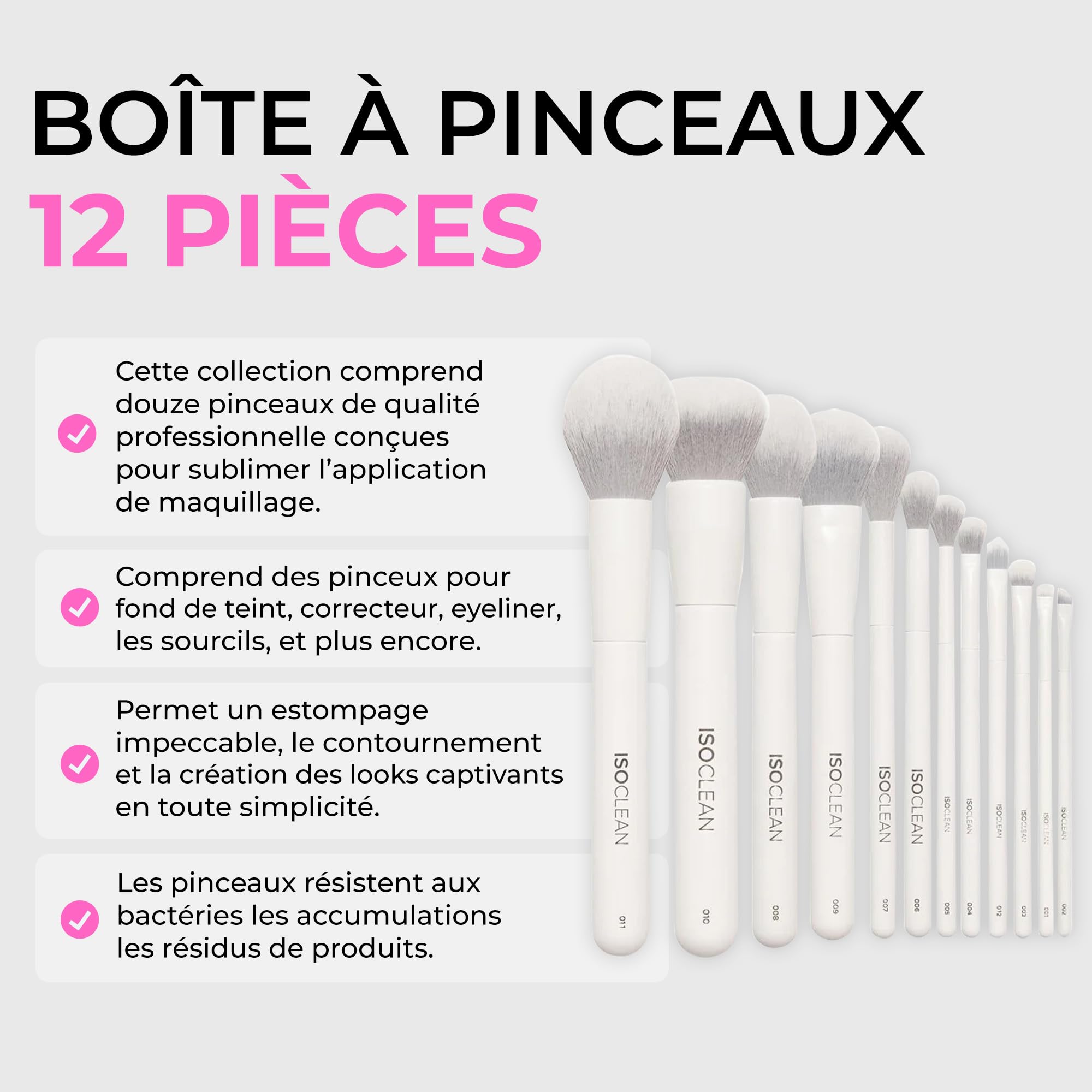 TYVEK ISOCLEAN Makeup Accessories Lot de 12 pinceaux de maquillage avec étui