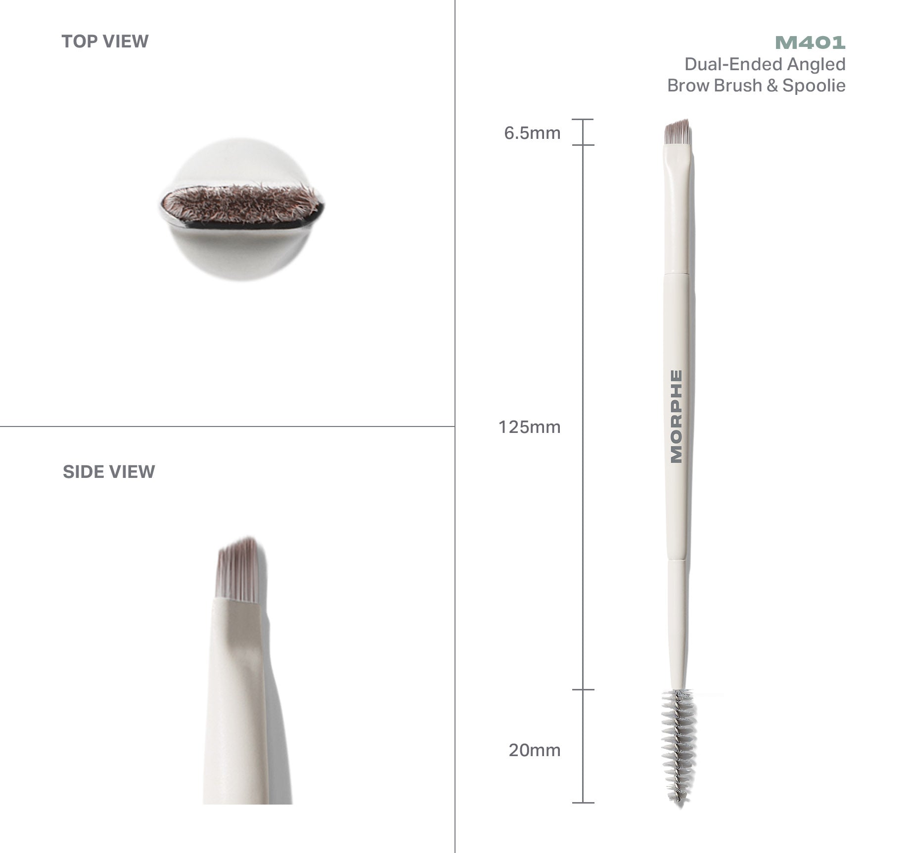 Morphe Brows M401 Dual-Ended Angled Brow Brush & Spoolie pinceau sourcils double embout