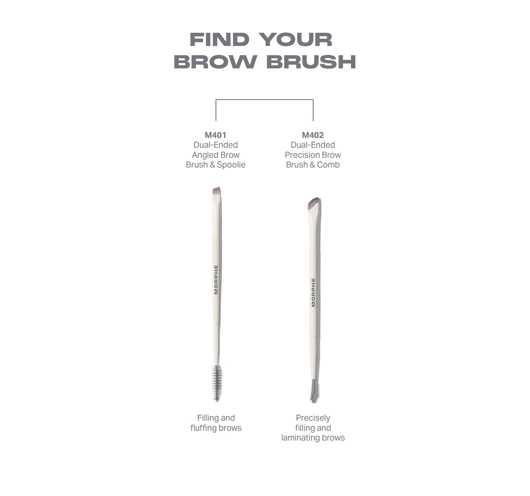 Morphe Brows M401 Dual-Ended Angled Brow Brush & Spoolie pinceau sourcils double embout