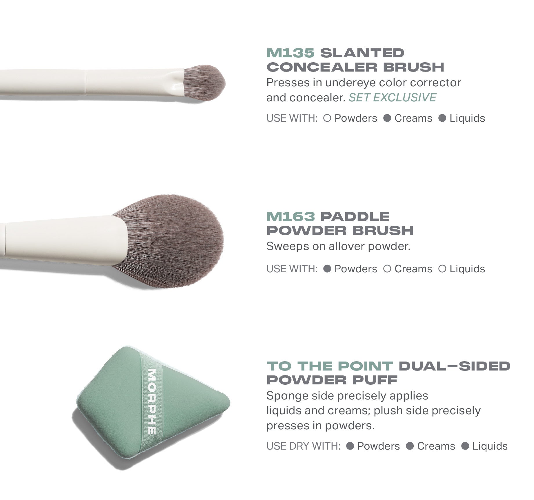 Morphe Brush Sets Conceal & Set Tool Trio trio pinceaux et houppette