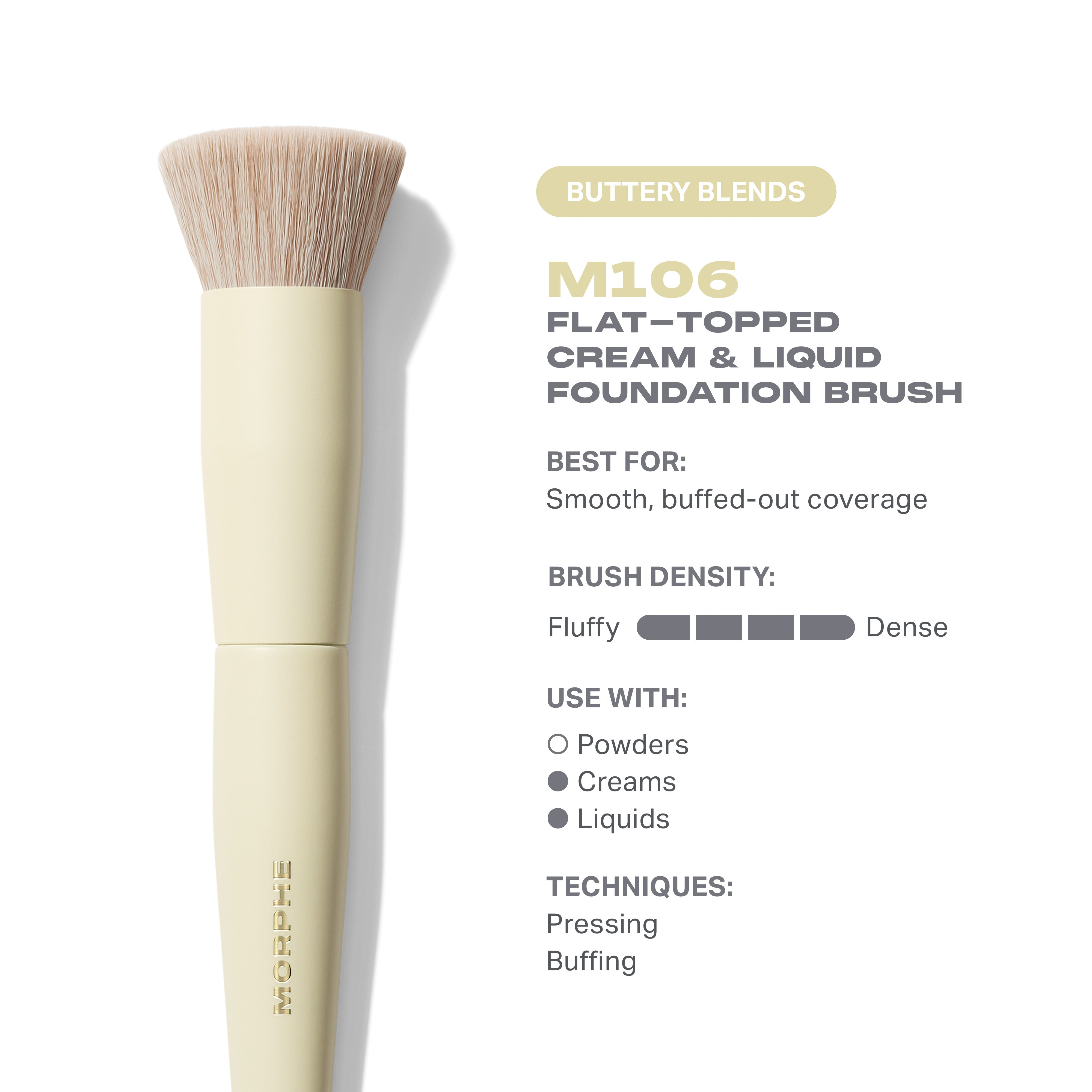Morphe Face Brushes Buttery Blends M106 Flat-Topped Foundation Brush pinceau plat fond de teint jaune beurre