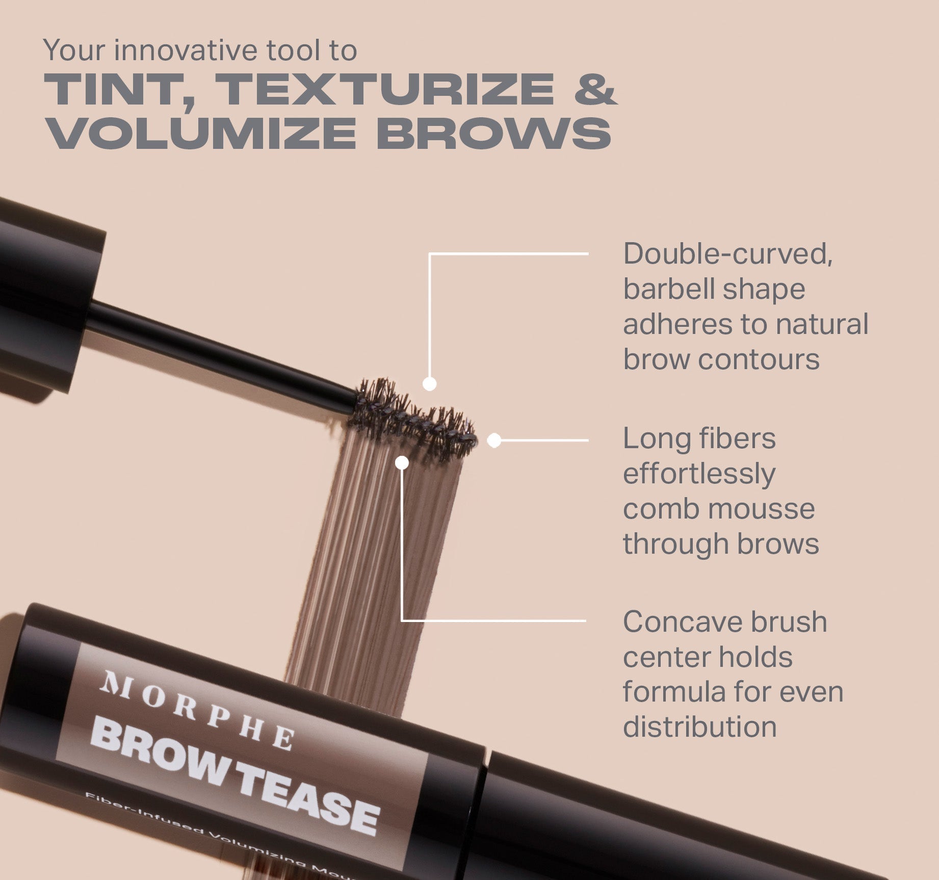 Morphe Brows Brow Tease Fiber-Infused Volumizing Mousse mousse sourcils Macadamia