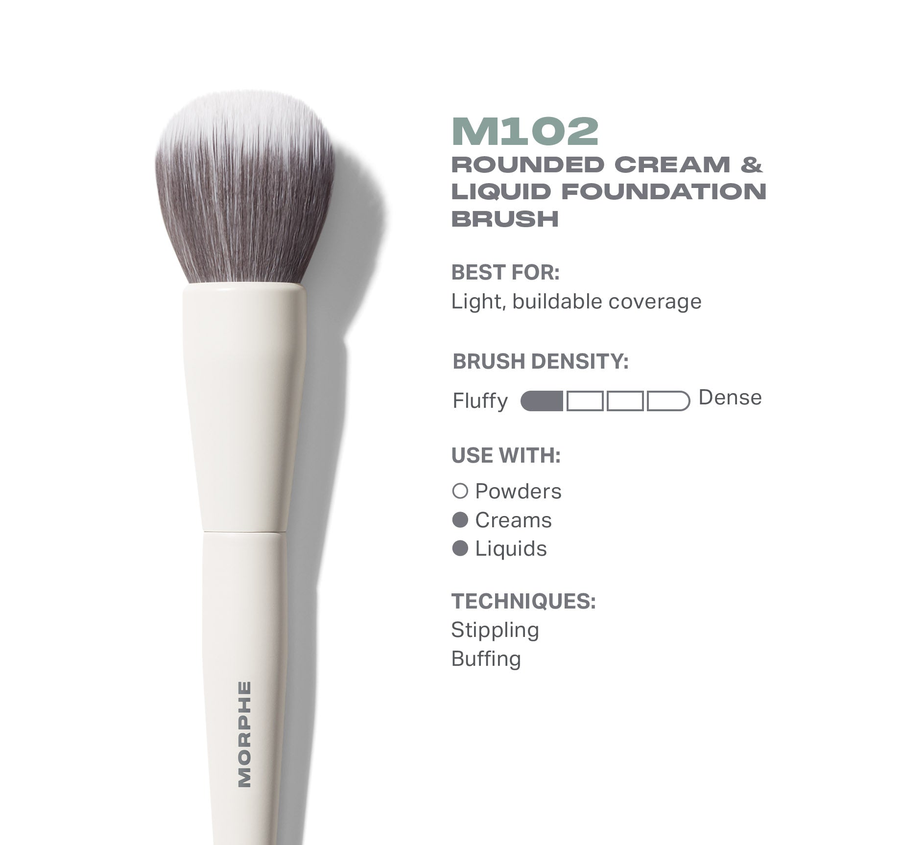 Morphe Face Brushes M102 Rounded Cream & Liquid Foundation Brush pinceau fond de teint couvrance modulable